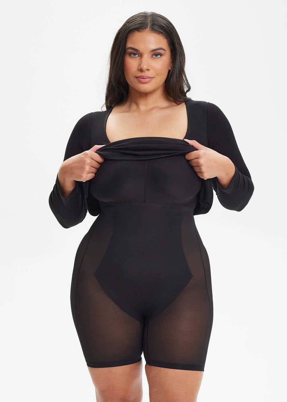 Built-In Shapewear Shorts Long Sleeve Midi Dress