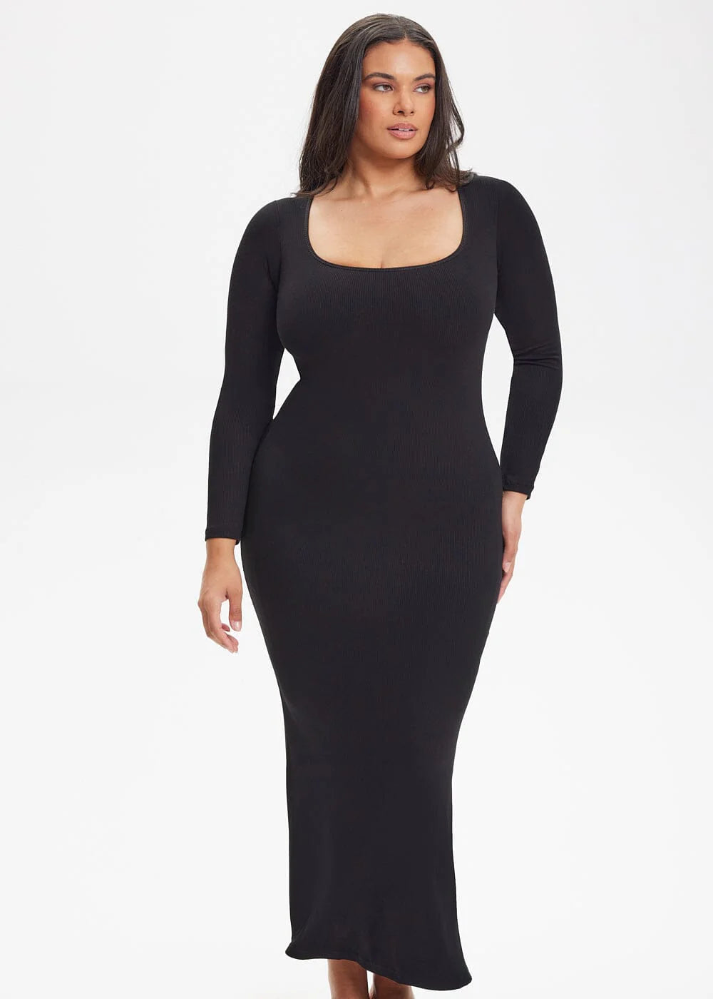 Built-In Shapewear Shorts Long Sleeve Midi Dress