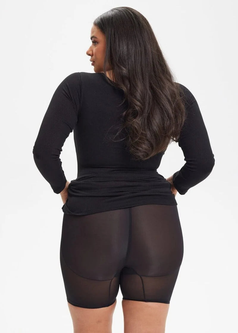 Built-In Shapewear Shorts Long Sleeve Midi Dress