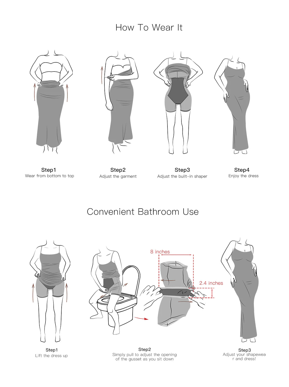 Built-In Shapewear Shorts Spaghetti Strap Midi Dress (PREORDER)