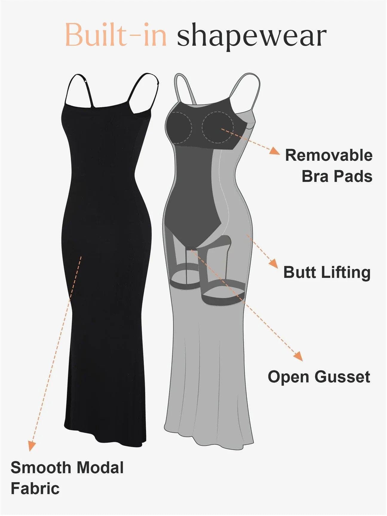 Built-In Shapewear Shorts Spaghetti Strap Midi Dress (PREORDER)